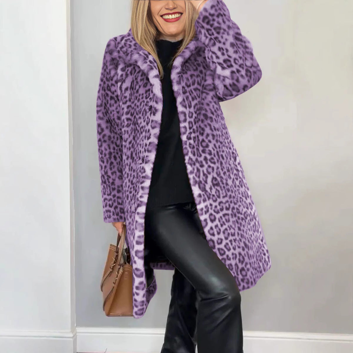 Manteau Mi-Long Imprimé Léopard