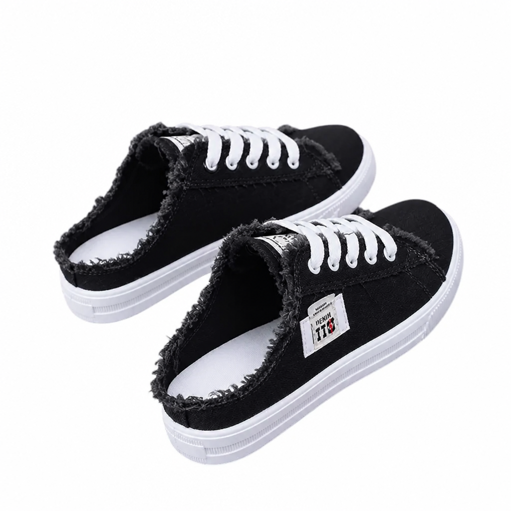 StridePulse – Casual Denim Mule Sneakers with Frayed Edges | ribuella
