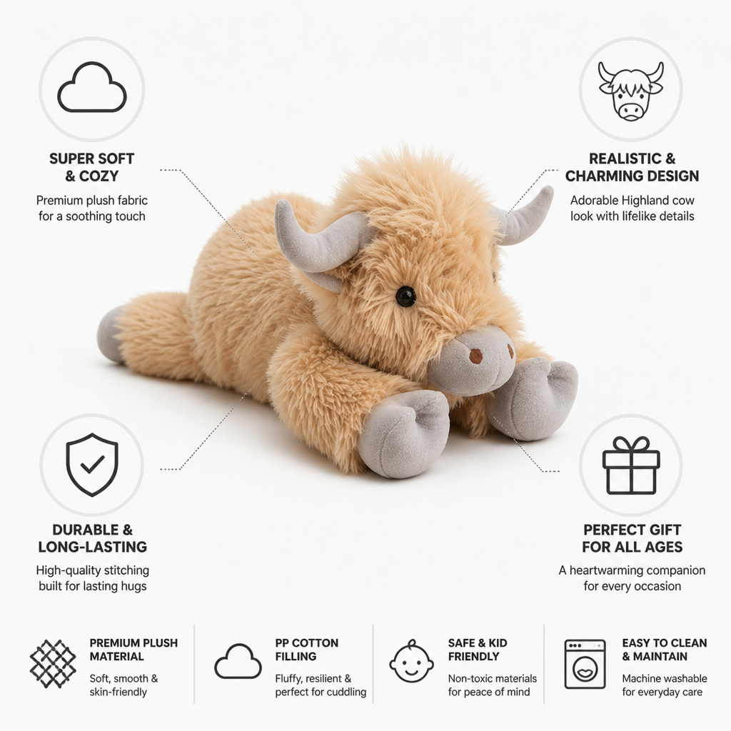 Super-Soft Huggable Highland Cow Plush | ribuella