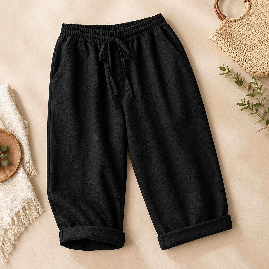 SenseLuxe – Airy Cotton-Linen Capri Pants Featuring Rolled Cuffs | ribuella