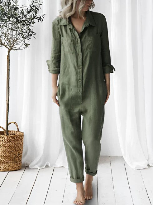 Stylish All-in-One Jumpsuit with Lapels and Pockets | ribuella