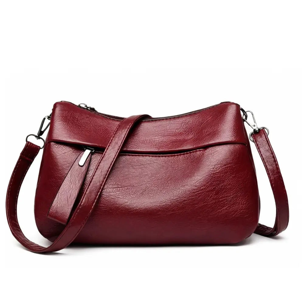 Three-Compartment Shoulder Bag – Soft Faux Leather, Available in Four Colors | ribuella