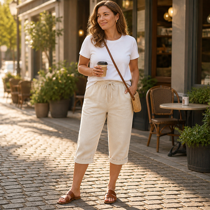 SenseLuxe – Airy Cotton-Linen Capri Pants Featuring Rolled Cuffs | ribuella