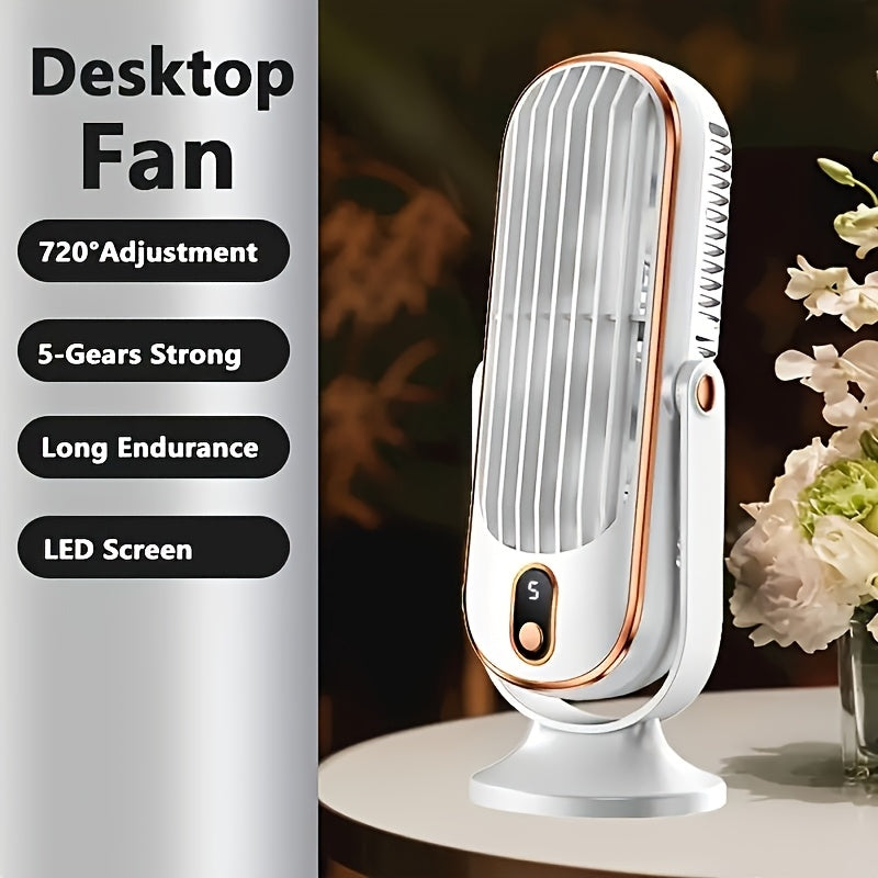 Portable 5-Speed Air Cooler & USB Desk Fan, Rechargeable Battery