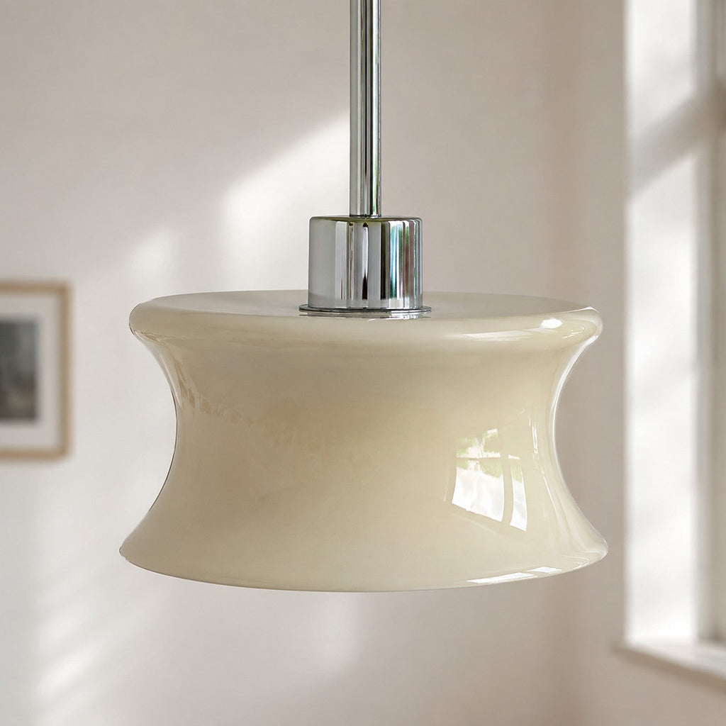 French Retro Glass Pendant Light, Compact Hourglass Shade, Slim Suspension