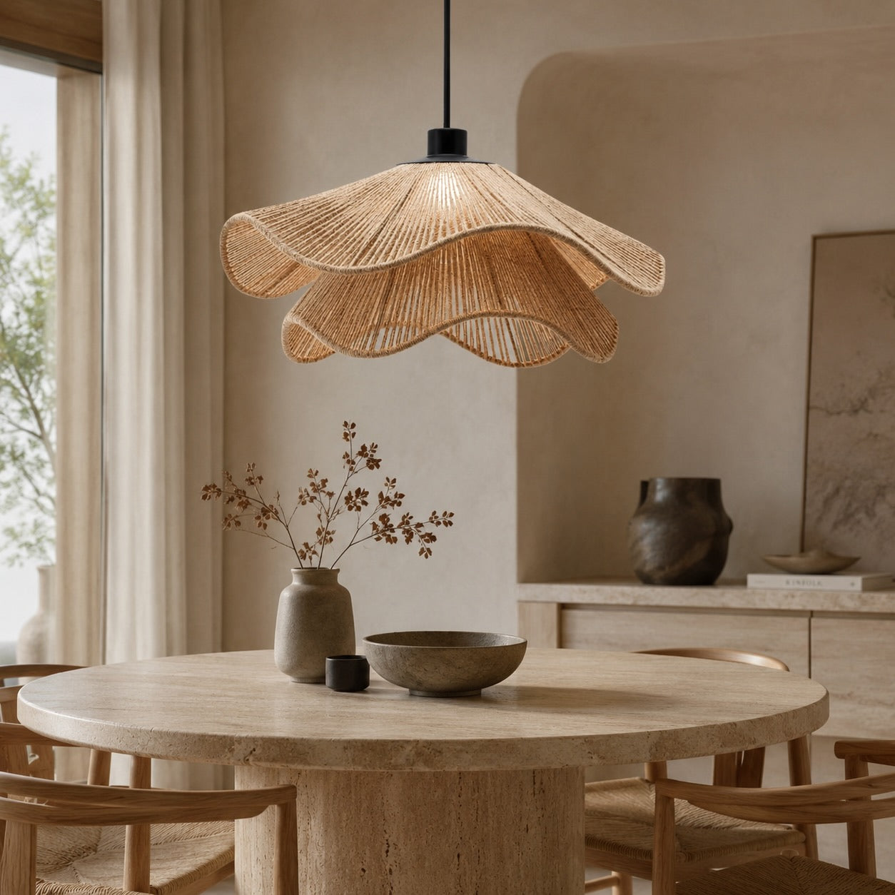 Boho Pendant Lamp Hanging Jute Light Natural Finish Adjustable Height For Kitchen Pendant Lighting | ribuella
