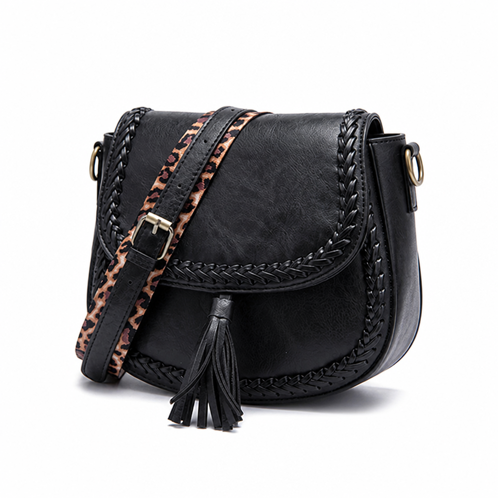 Vegan Leather Tassel Saddle Bag (Adjustable Strap) | ribuella