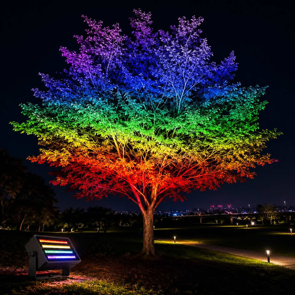 Modern Outdoor Flood Light Wall Mounted Aluminum RGB LED Waterproof 48W 72W | ribuella