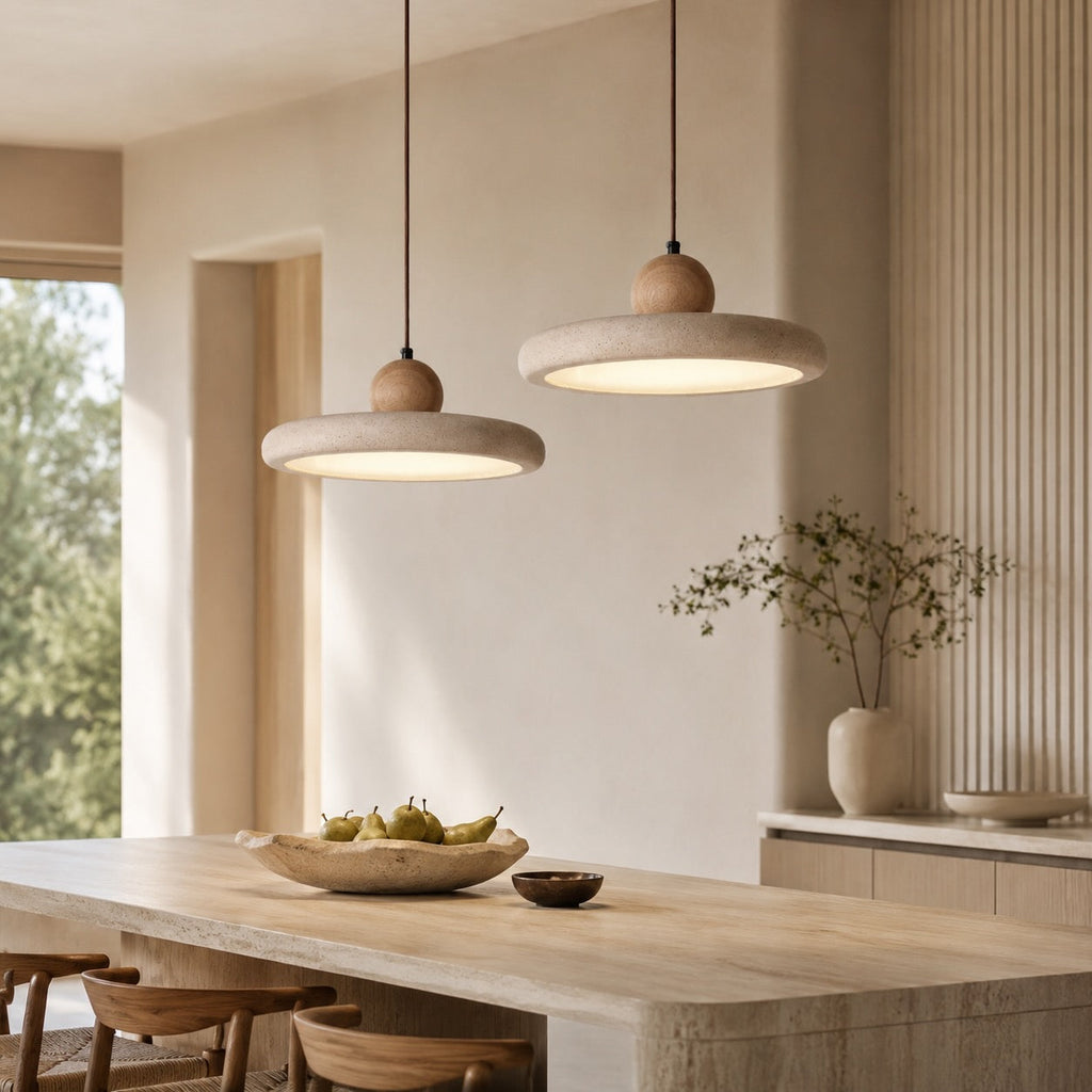 Modern Pendant Lamp Hanging Travertine Stone Finish LED Kitchen Pendant Lighting 30cm | ribuella
