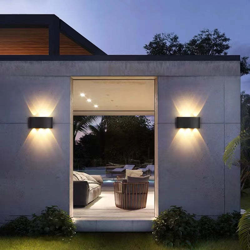 Tronix Rectangular Metal Outdoor Wall Lamp, Black White Water-Wave