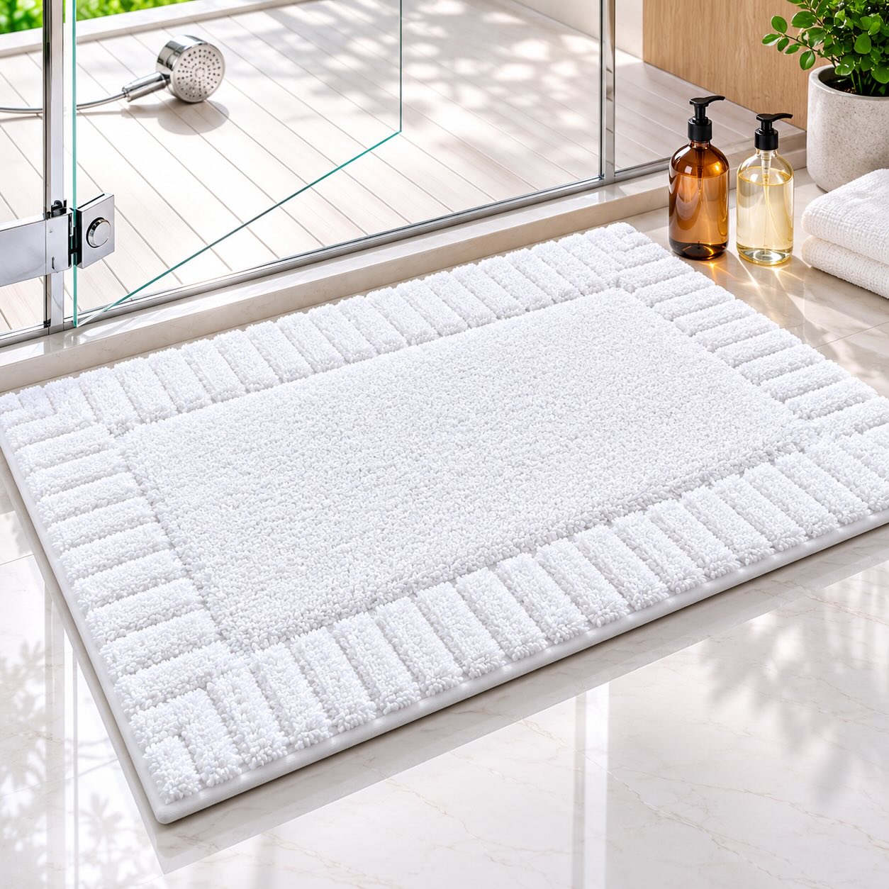 Covoraș de baie modern Stripe, cu suprafață moale din material flocat, antiderapant și cu uscare rapidă, pentru baie și bucătărie | ribuella