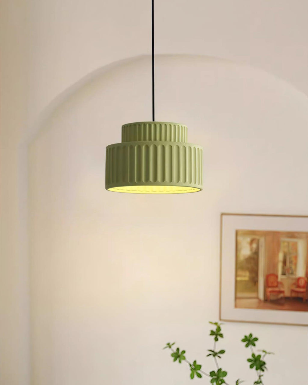Fluted Resin Drum Pendant Light, Nordic Minimalist Textured Shade