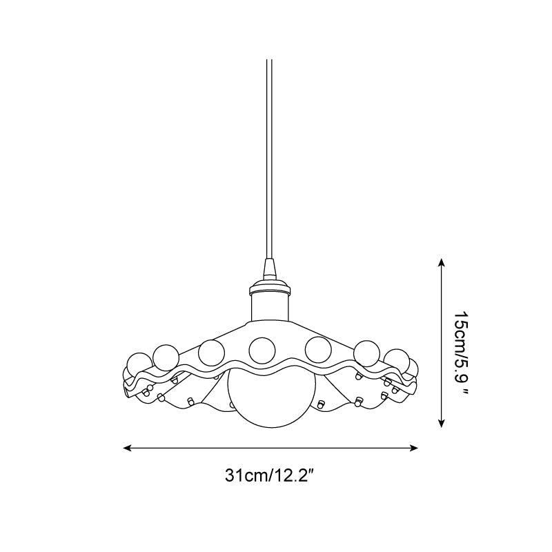 Fonthill Pendant Lamp, Sculpted Wavy Form, Glossy Bead Detail