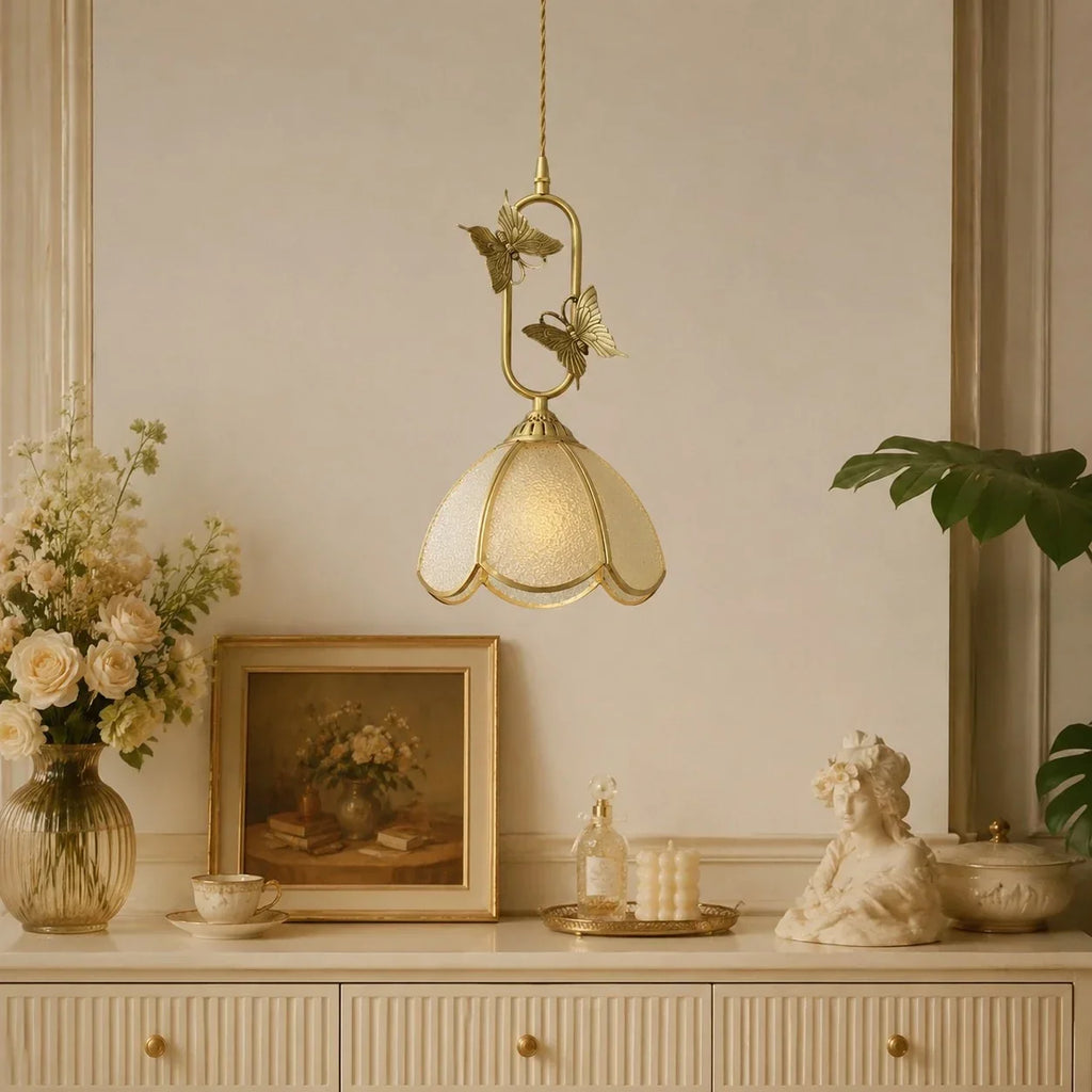 Vintage French Copper Butterfly Pendant Lamp