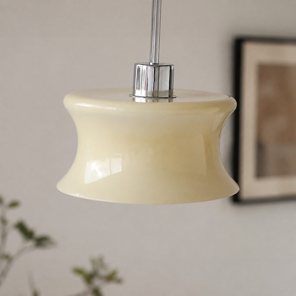 French Retro Glass Pendant Light, Compact Hourglass Shade, Slim Suspension