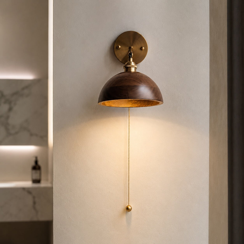 Rustieke houten wandlamp, verstelbare messing armatuur, E26/E27-fitting, max. 40 W | ribuella