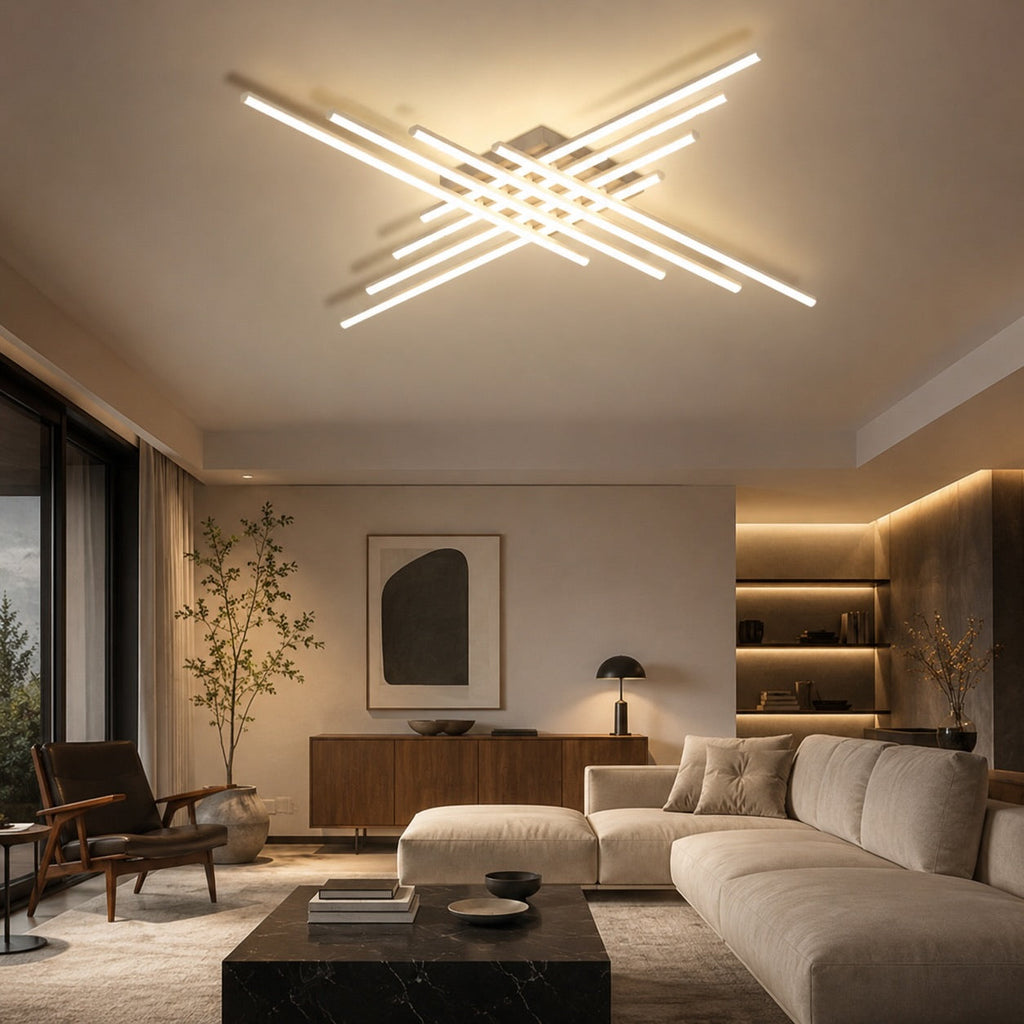 Modern Minimalist Ceiling Light Long Strip LED Adjustable Color Temperature Iron Acrylic | ribuella