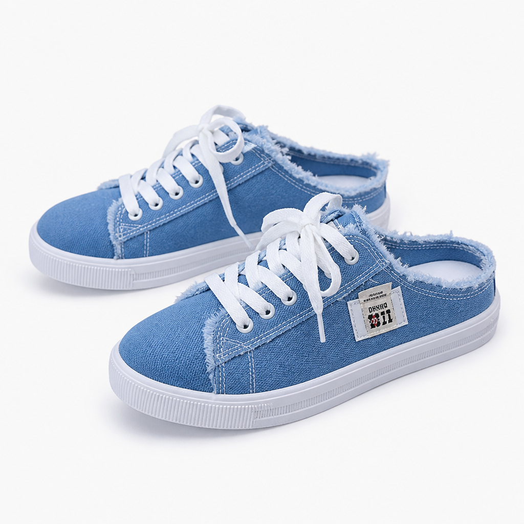 StridePulse – Casual Denim Mule Sneakers with Frayed Edges | ribuella