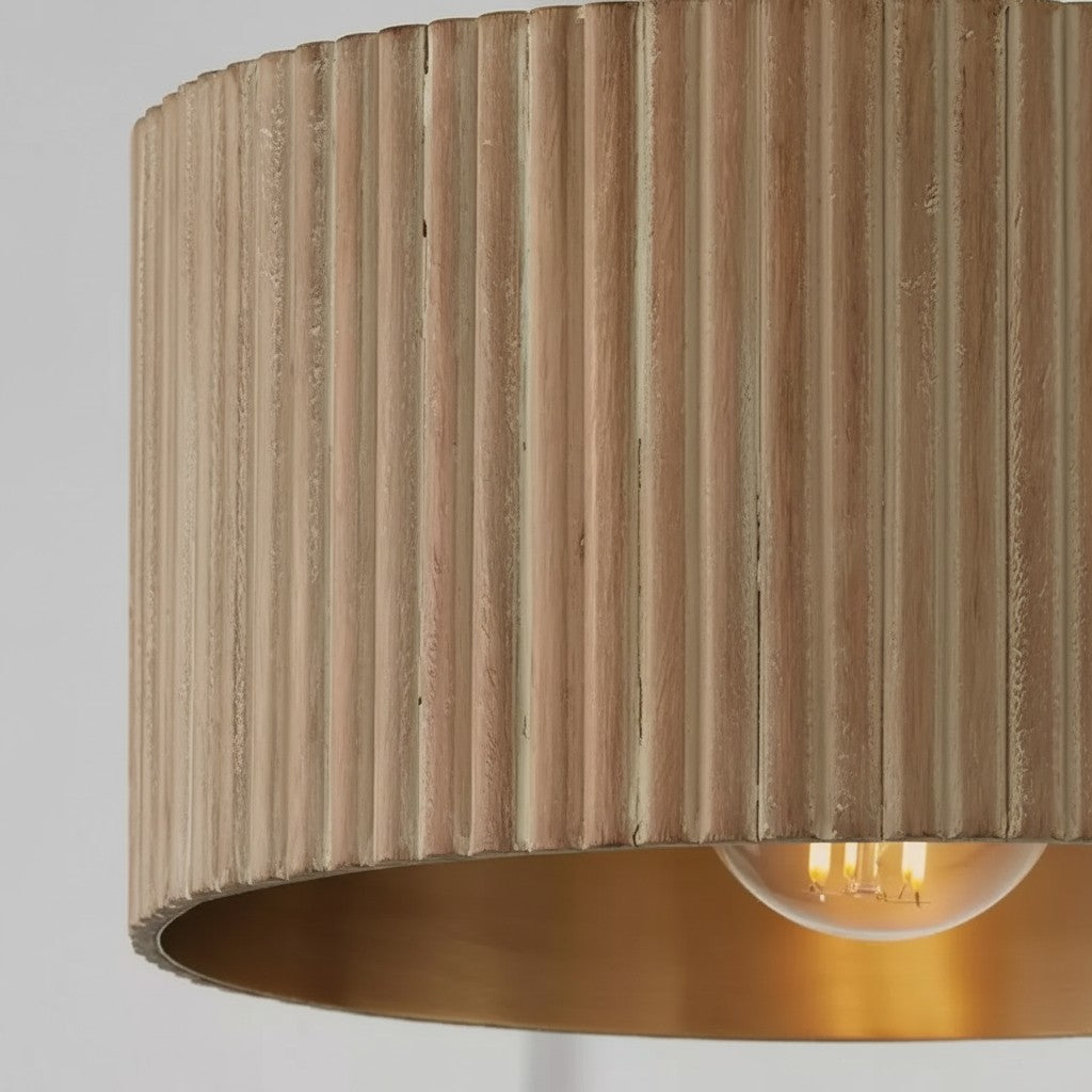 Flutera Farmhouse Fluted Drum Ceiling Light - Textured Flush Mount Fixture