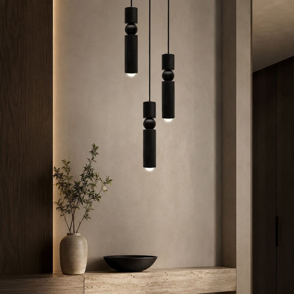 Moderní černé závěsné svítidlo s nastavitelným stmívatelným LED světlem a geometrickým kovovým designem | ribuella