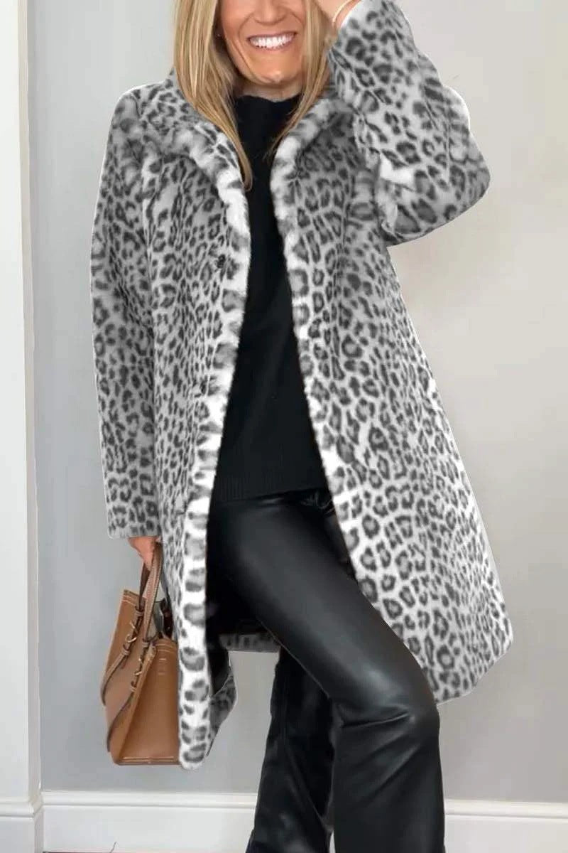 Manteau Mi-Long Imprimé Léopard