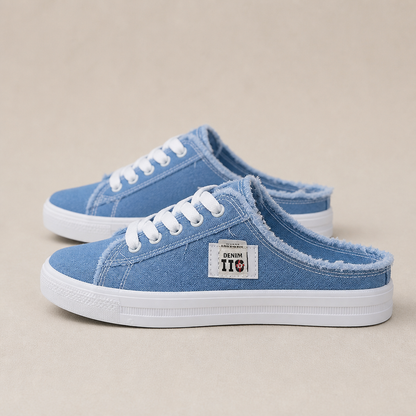 StridePulse – Casual Denim Mule Sneakers with Frayed Edges | ribuella