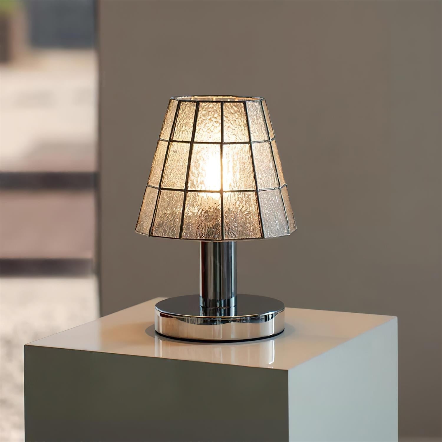 Fun Guy Table Lamp Contemporary Geometric Silhouette In Amber Blue And Clear Colors