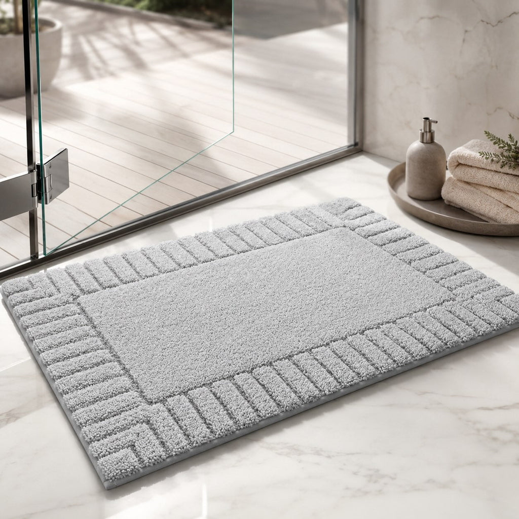 Covoraș de baie modern Stripe, cu suprafață moale din material flocat, antiderapant și cu uscare rapidă, pentru baie și bucătărie | ribuella