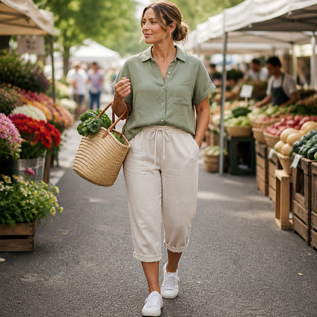 SenseLuxe – Airy Cotton-Linen Capri Pants Featuring Rolled Cuffs | ribuella