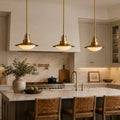 Modern Brass Saucer Pendant Light Hanging Metal Fixture with Frosted Glass Dome Shade for Kitchen Island Dining Room | ribuella