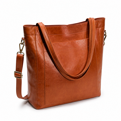 Structured Genuine Leather Tote (Detachable Strap) | ribuella