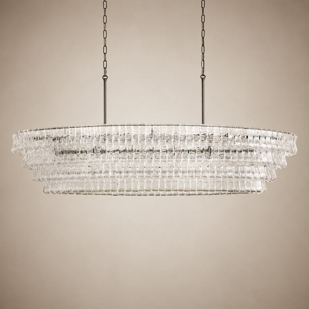 Modern Oval Chandelier Light Adjustable Hanging Steel Glass Fixture with 5 or 12 Bulb Options | ribuella