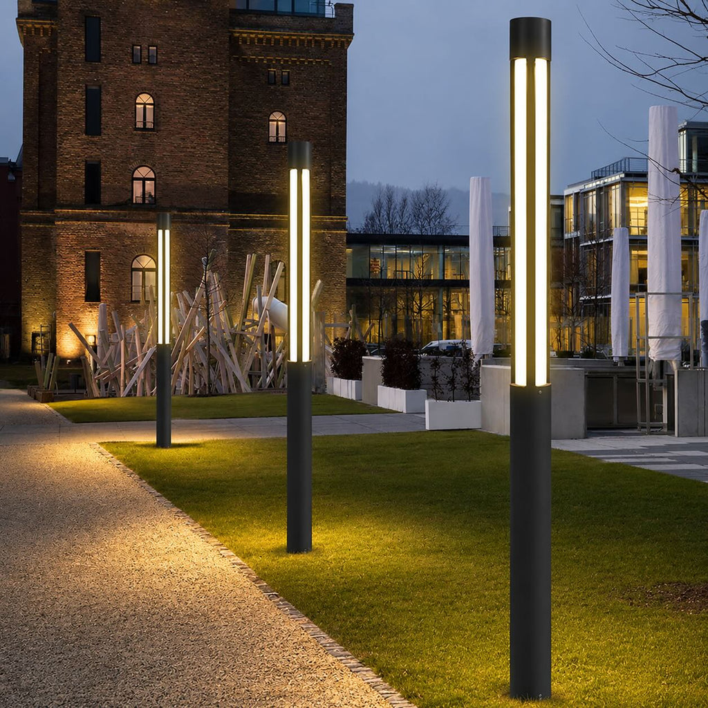 Moderne zylindrische Pollerleuchte für den Außenbereich, wasserdichte Aluminium-LED-Leuchte, 3000K, für die Wegbeleuchtung | ribuella
