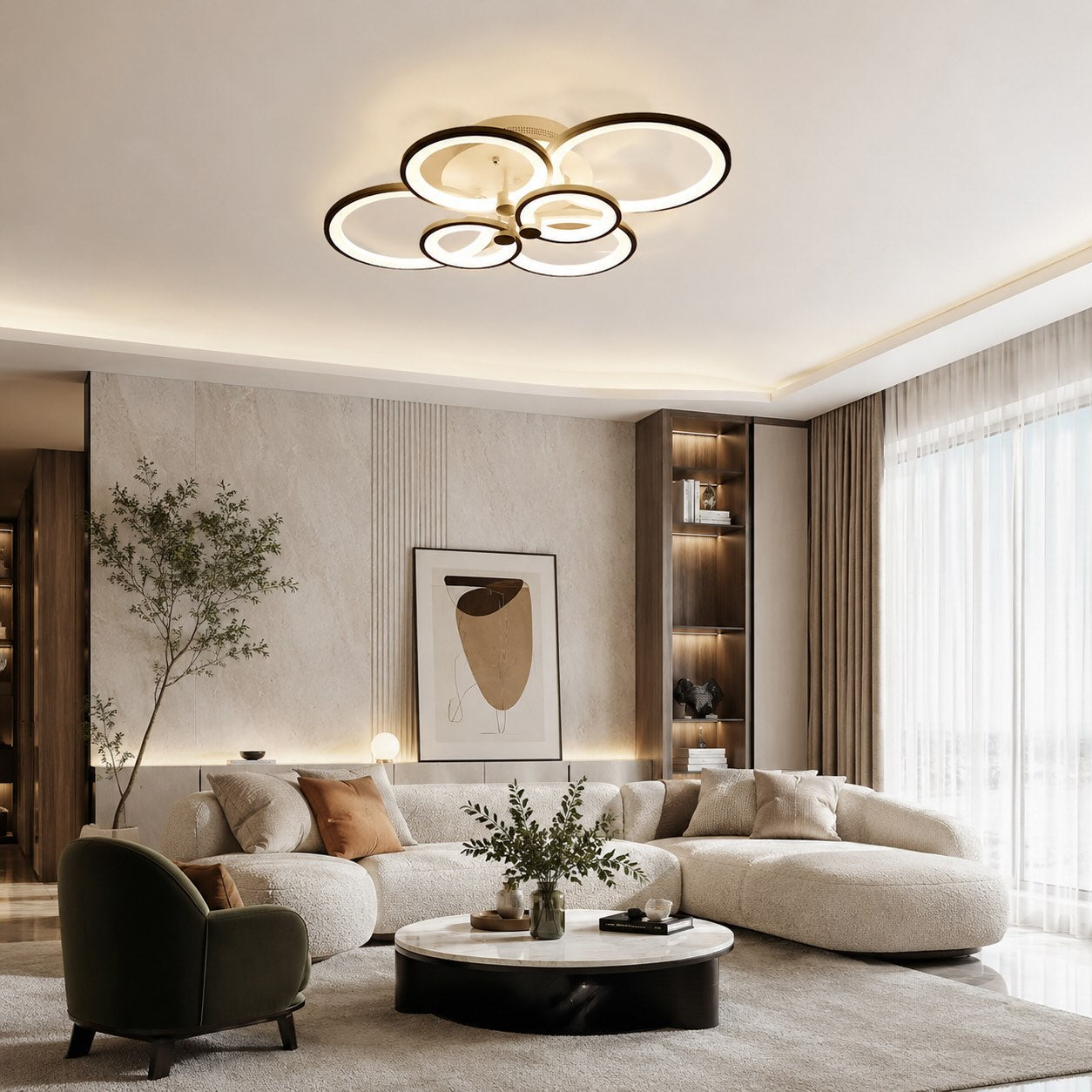 Modern Multi Ring Flush Mount Ceiling Light Metal Acrylic LED Dimmable Adjustable | ribuella