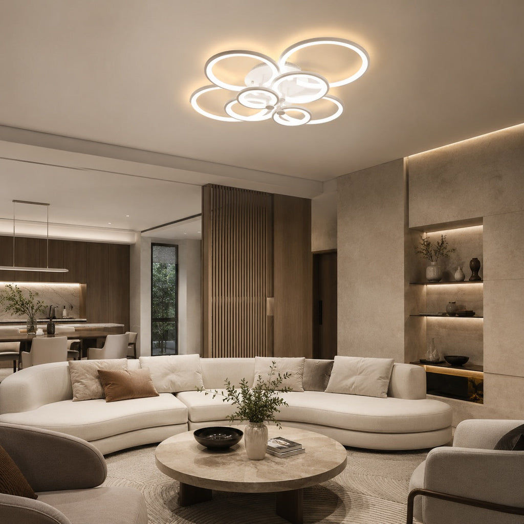 Modern Multi Ring Flush Mount Ceiling Light Metal Acrylic LED Dimmable Adjustable | ribuella