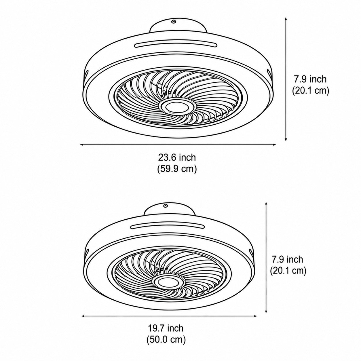 Moderner Deckenventilator ohne Flügel mit Beleuchtung, flache Montage, Eisen, einstellbare LED, 72 W, für den Wohnbereich | ribuella