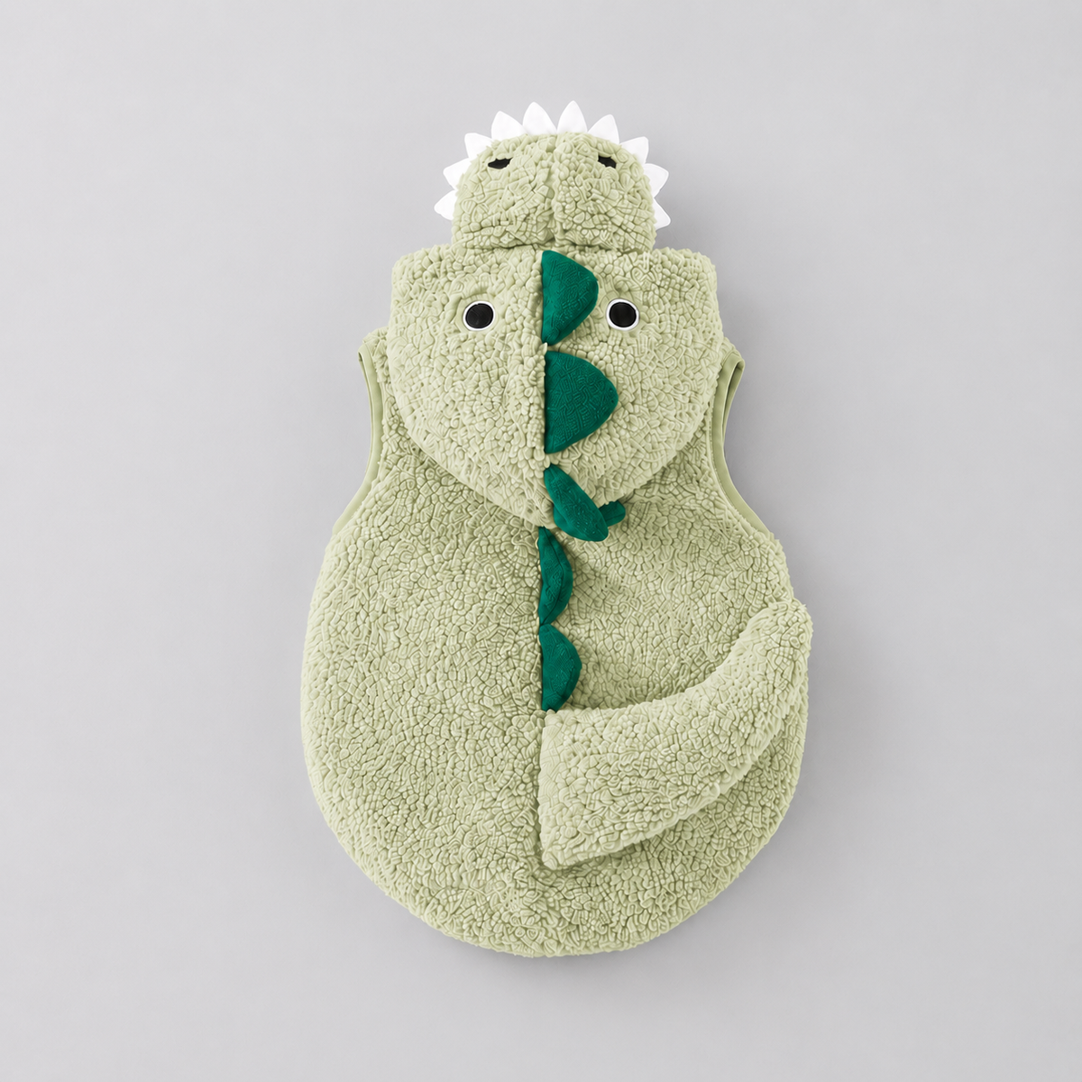 Baby T-Rex Dinosaur Romper Hooded Costume, Embroidered Spikes, Stuffed Tail