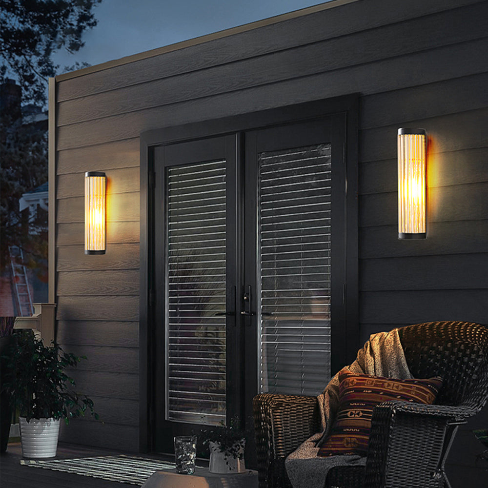 Yoru Black Metal/Glass Semi-Cylindrical Outdoor Wall Lamp