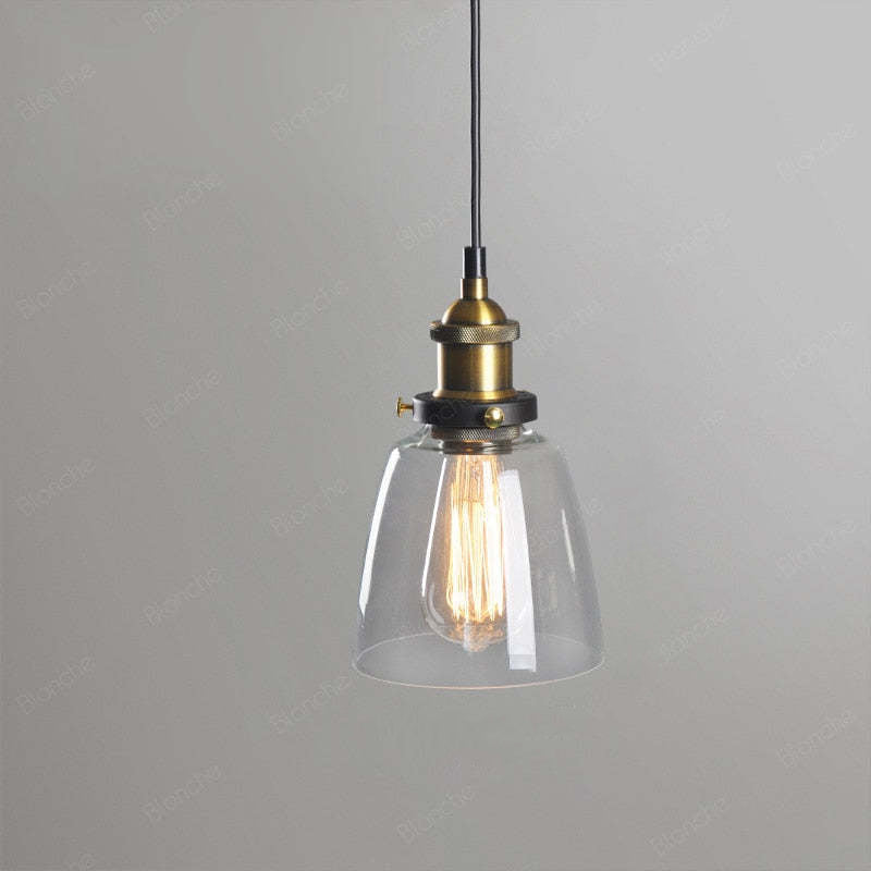 Lampada a sospensione industriale June in vetro trasparente, ambrato o grigio fumo