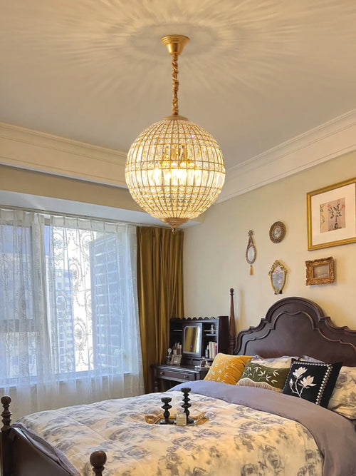 Antique Brass French Chandelier Warm Ambient Crystal Globe