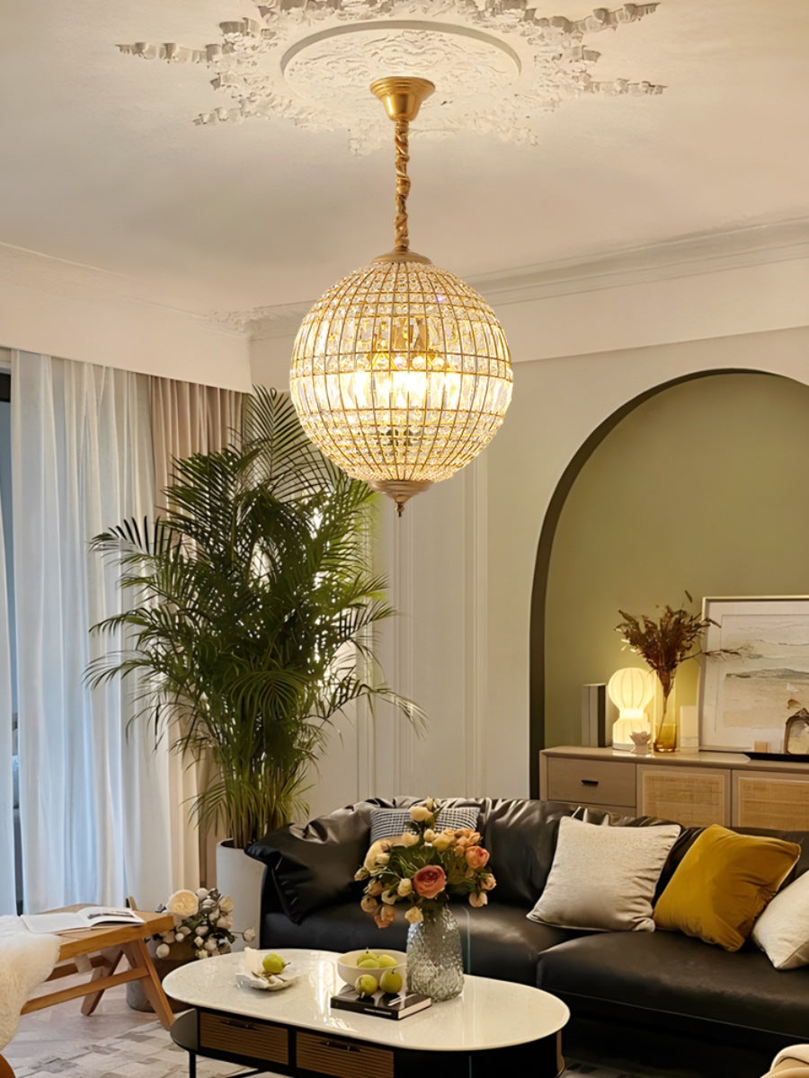 Antique Brass French Chandelier Warm Ambient Crystal Globe