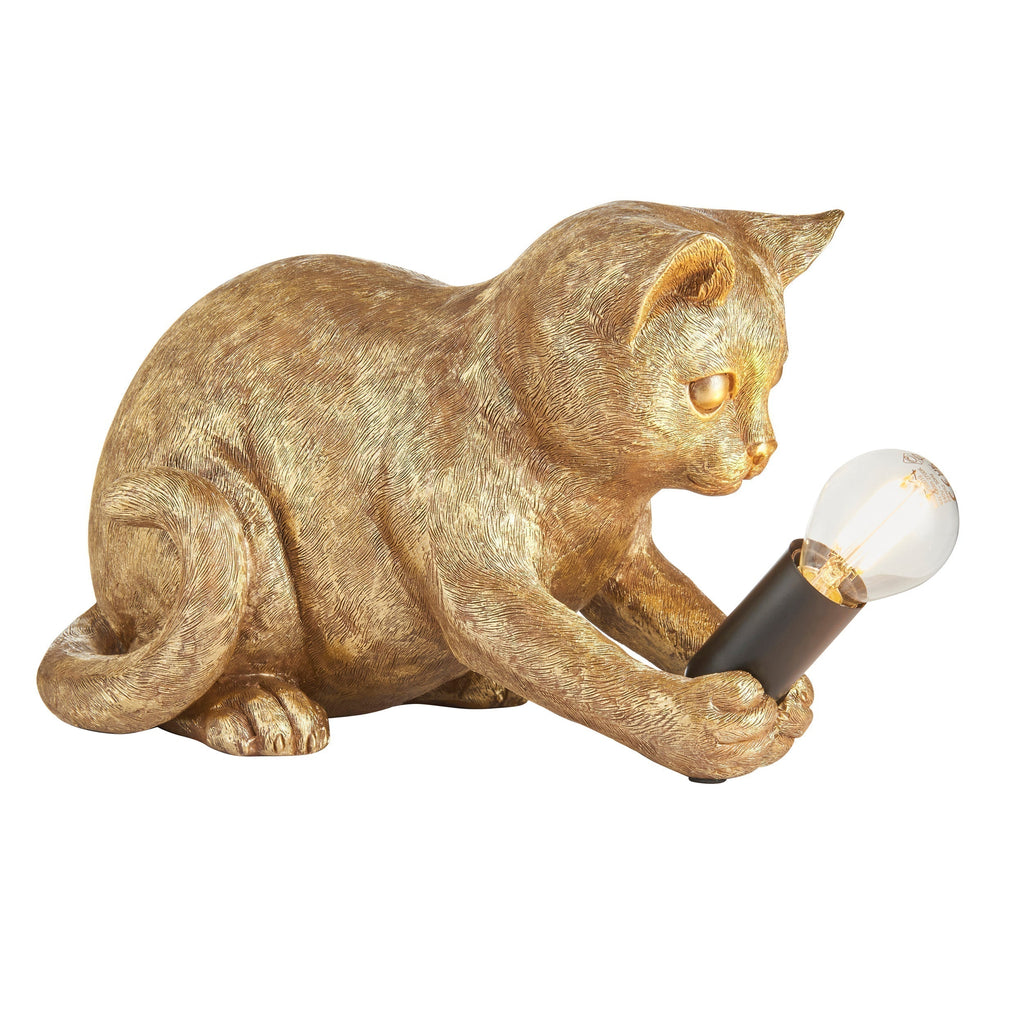 Lámpara de mesa WhiskerGlow con forma de gato, de resina, en dorado antiguo y negro mate