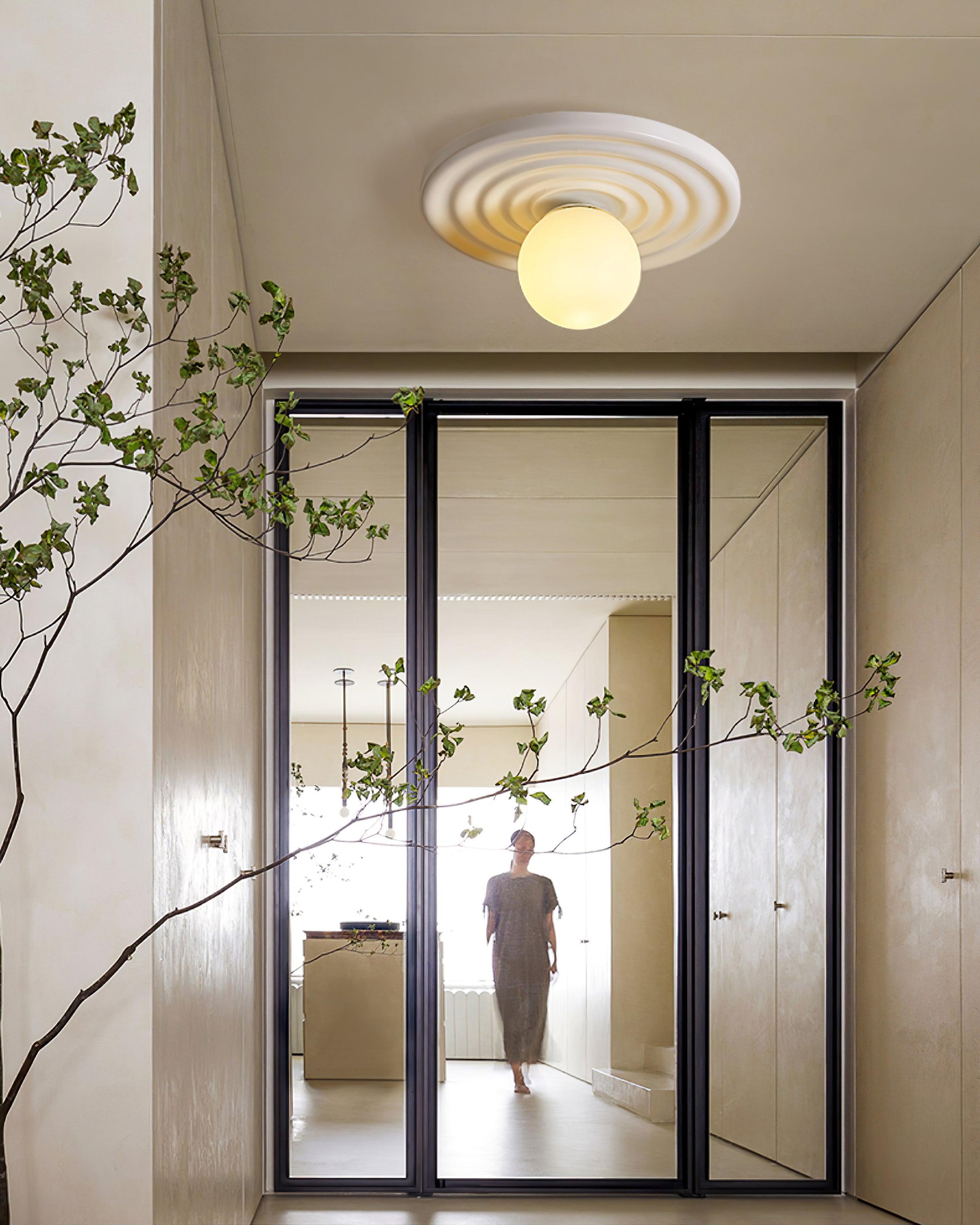 Francie Ceiling Light, Circular Disc Shape, Wabi Sabi Details, Warm Ambient Glow