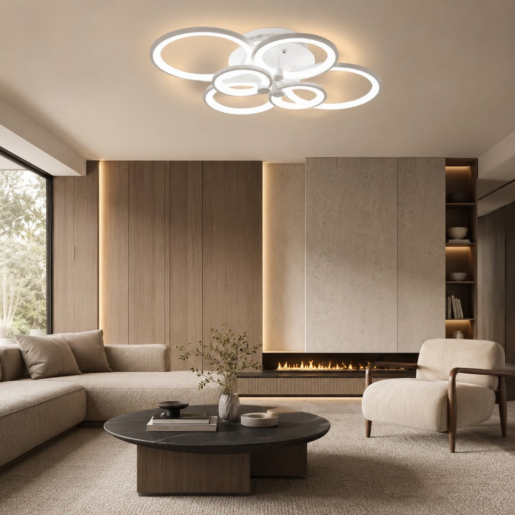 Modern Multi Ring Flush Mount Ceiling Light Metal Acrylic LED Dimmable Adjustable | ribuella
