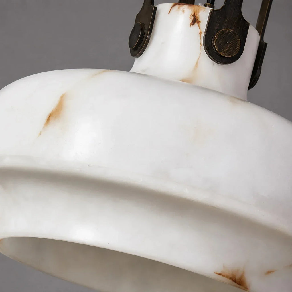 Round French Vintage Pendant Light, Faux Marble Shade, Cream Tone, Amber Veining