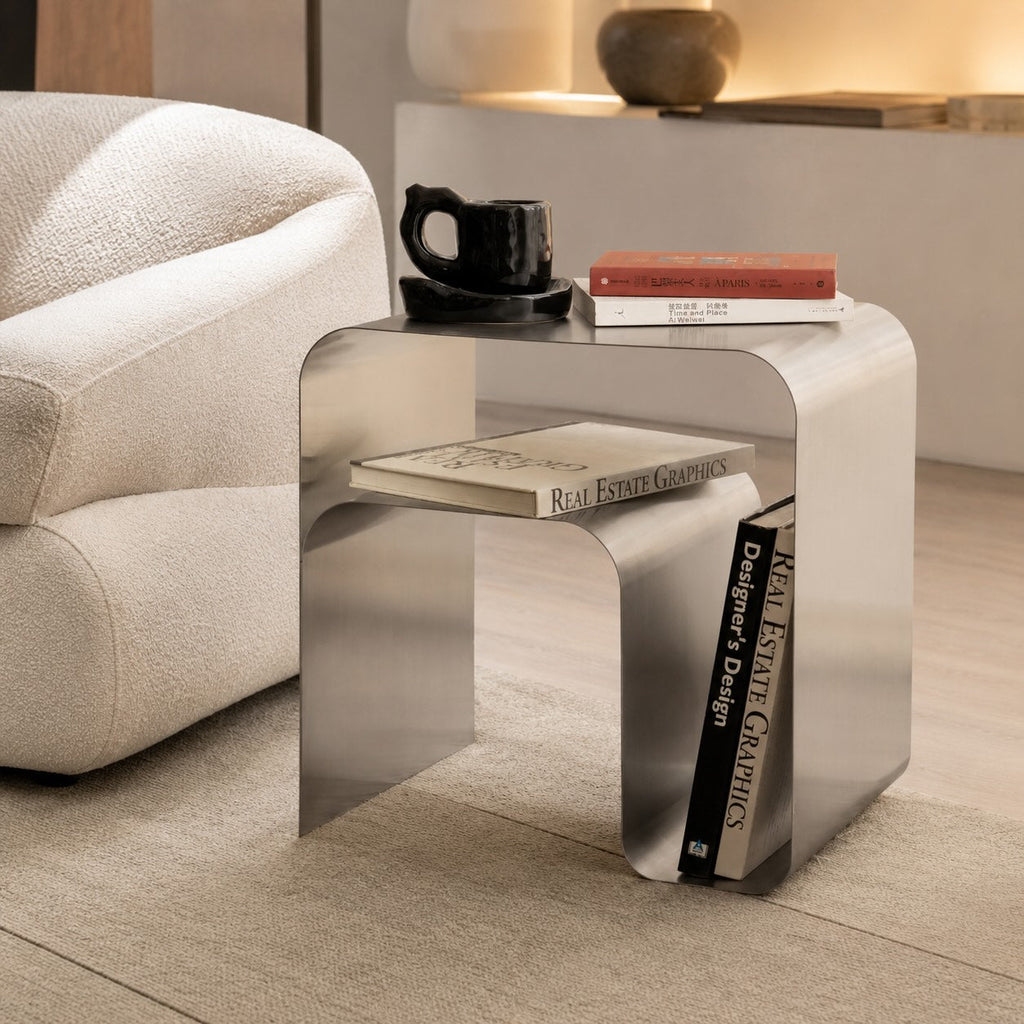 Modern Minimalist Side Table Stainless Steel Compact Design Versatile Bedside Table | ribuella