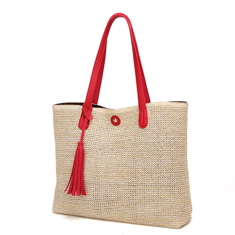 Tote Bag for the Beach with Leather Strap and Decorative Tassel | ribuella