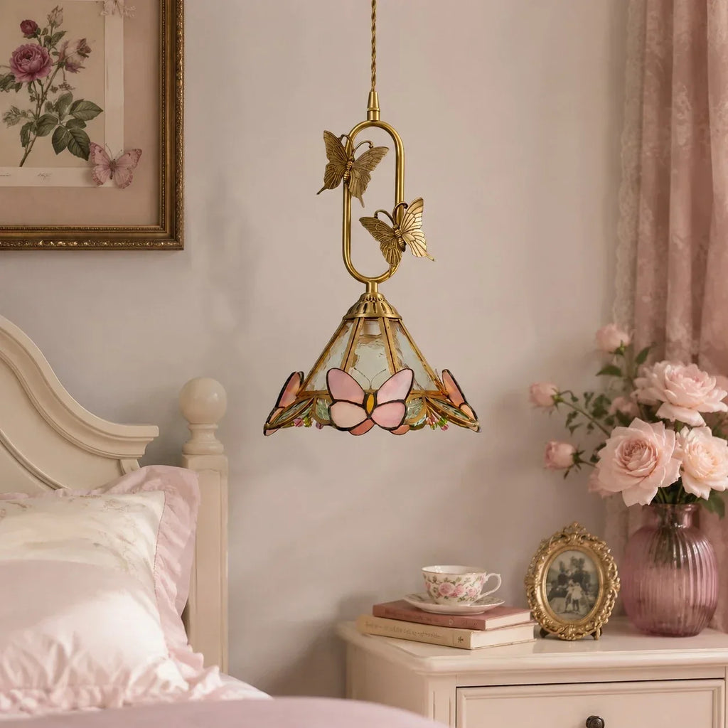 Vintage French Copper Butterfly Pendant Lamp