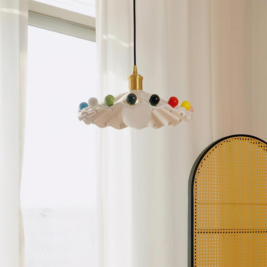 Fonthill Pendant Lamp, Sculpted Wavy Form, Glossy Bead Detail