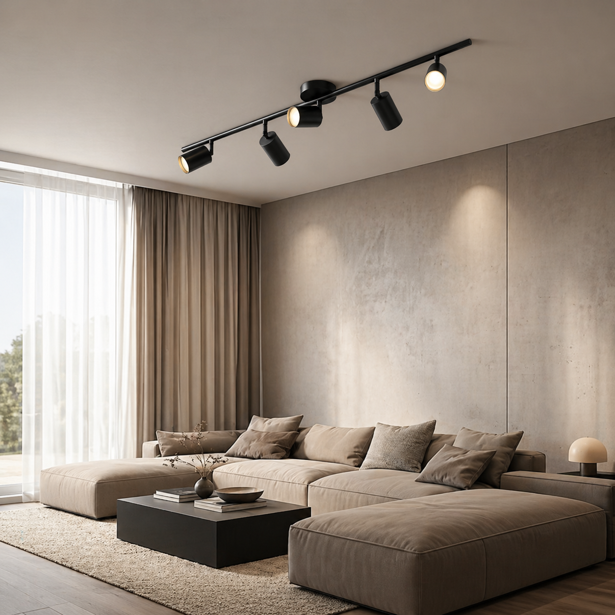Moderne höhenverstellbare Deckenleuchte zur Aufbaumontage aus Metall mit individuell einstellbaren Spotlights | ribuella